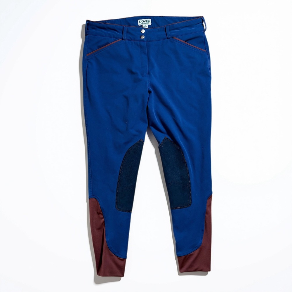 Dover Saddlery Breeches Women's Horse Riding Pants Equestrian Stretch Blue/Rust